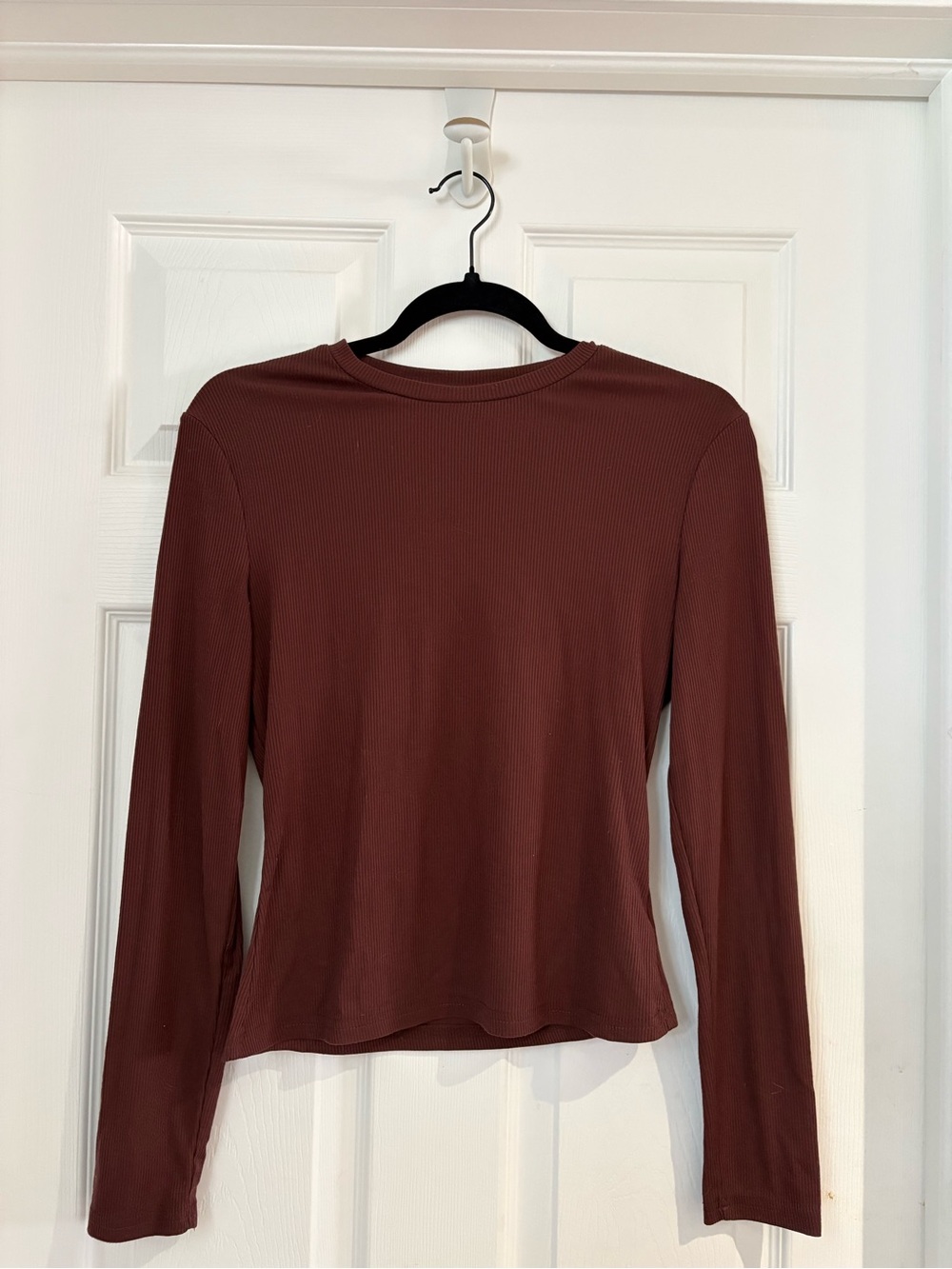 SHEIN Long-Sleeve Ribbed Top in Rust Brown